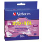 Verbatim Dual-Layer DVD+R Discs, 8.5GB, 8x, w/Jewel Cases, 5/Pack, Silver