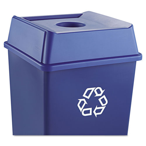 Rubbermaid Untouchable Bottle and Can Recycling Top, Square, 20.13w x 20.13d x 6.25h, Blue