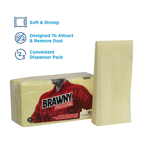 Brawny Professional® Disposable Dusting Cloth, Yellow, 50 Cloths/Pack, 4 Packs/Case