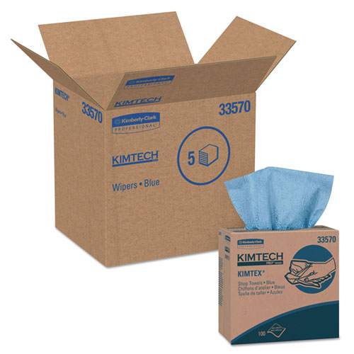 WypAll® Oil, Grease and Ink Cloths, POP-UP Box, 8 4/5 x 16 4/5, Blue, 100/Box, 5/Carton