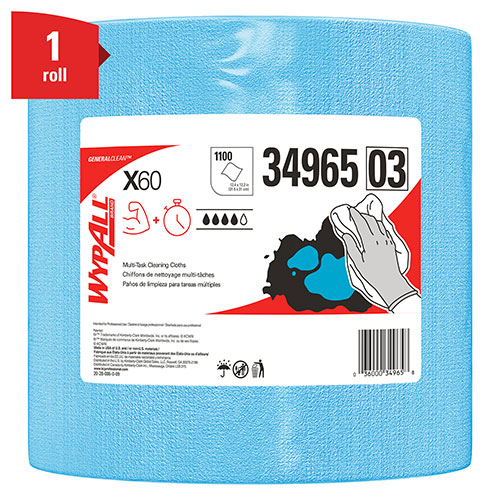WypAll® General Clean X60 Multi-Task Cleaning Cloths (34965), Jumbo Roll, Blue, 1100 Sheets / Roll, 1 Roll / Case