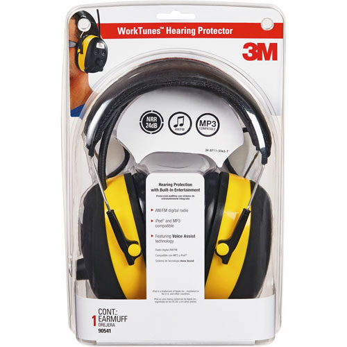 3M Earmuff Safety Headset w/Radio, Noise Reductn, LCD, BK/YW