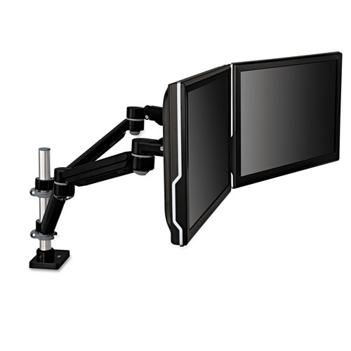 3M Easy-Adjust Desk Mount 2-Arm for 27" Monitors, 360 deg Rotation, +55/-90 deg Tilt, 180 deg Pan, Black/Gray, Supports 20 lb