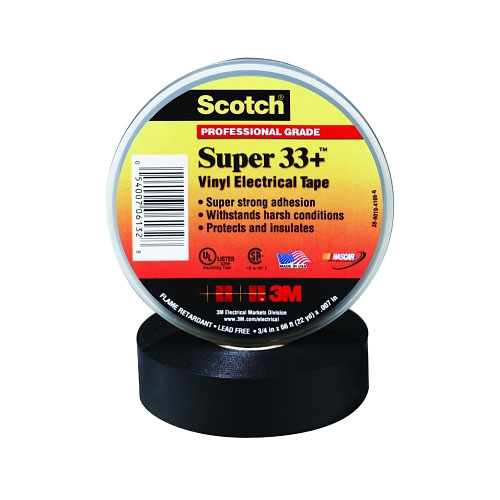 3M Scotch® Super Vinyl Electrical Tape 33+, 44 ft x 1-1/2 in, Black