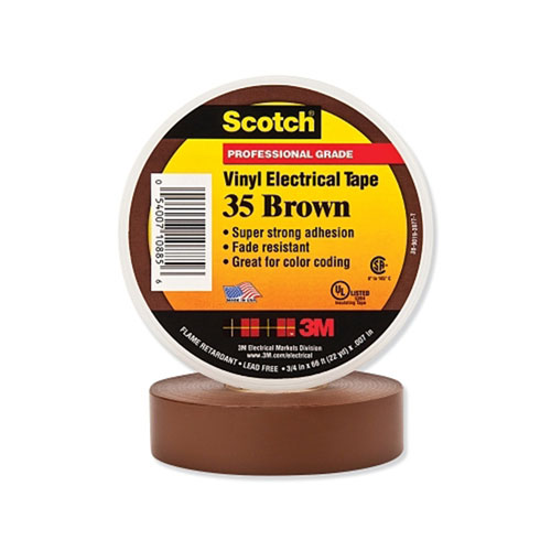 3M Vinyl Electrical Color Coding Tape 35, 3/4 in x 66 ft, Brown