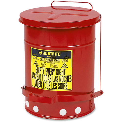 Justrite Oily Waste Can, 6gal, Red