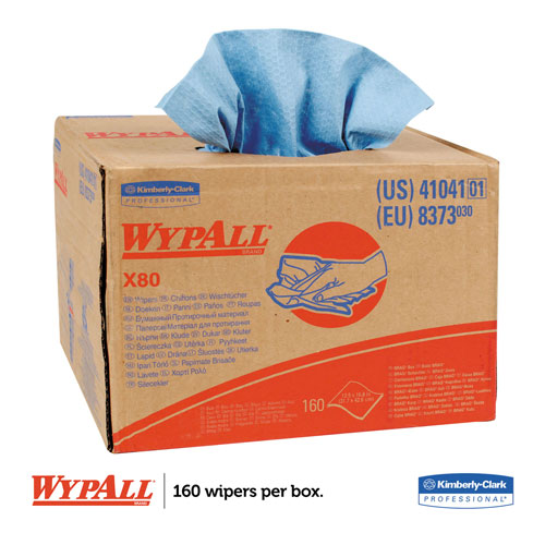 WypAll® X80 Cloths, BRAG Box, HYDROKNIT, Blue, 12 1/2 x 16 4/5, 160 Wipers/Carton