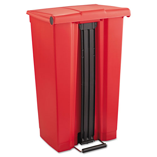Rubbermaid Indoor Utility Step-On Waste Container, Rectangular, Plastic, 23 gal, Red