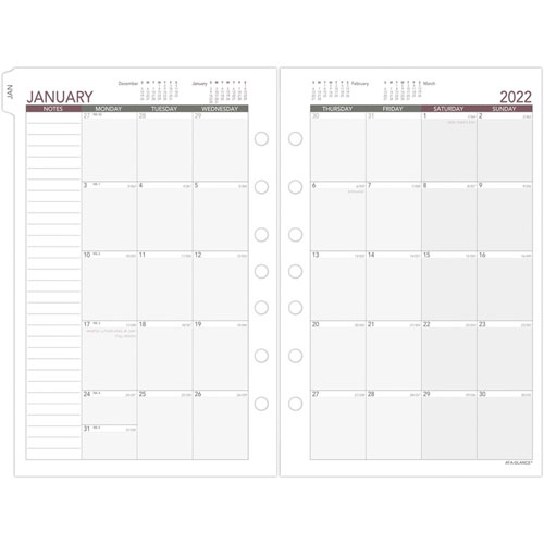 Day Runner 2-page-per-week Weekly Refill Sheets, Julian Dates, Weekly, 1 Year, January 2022 till December 2022