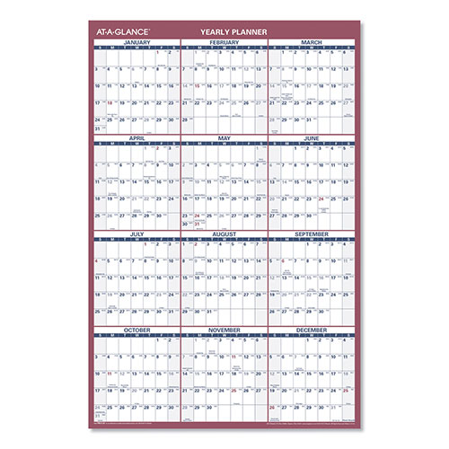 At-A-Glance Vertical/Horizontal Wall Calendar, 24 x 36, White/Blue/Red Sheets, 12-Month (Jan to Dec): 2024