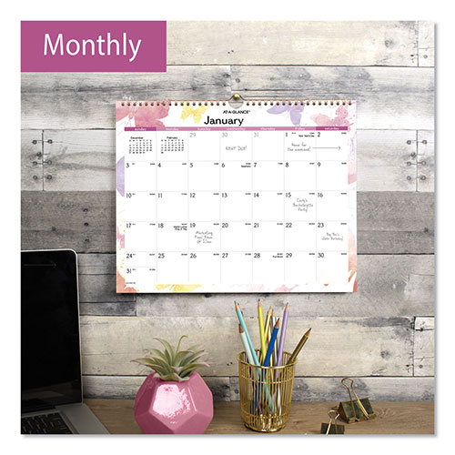 At-A-Glance Watercolors Recycled Monthly Wall Calendar, Watercolors Artwork, 15 x 12, White/Multicolor Sheets, 12-Month (Jan-Dec): 2024