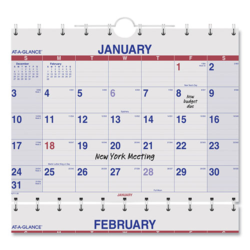 At-A-Glance Move-A-Page Three-Month Wall Calendar, 12 x 27, White/Red/Blue Sheets, 15-Month (Dec to Feb): 2023 to 2025