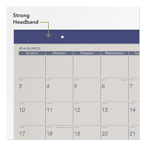 At-A-Glance Fashion Color Desk Pad, 22 x 17, Stone/Blue Sheets, Blue Binding, Clear Corners, 12-Month (Jan to Dec): 2024