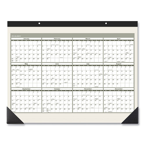 At-A-Glance Recycled Monthly Desk Pad, 22 x 17, Sand/Green Sheets, Black Binding, Black Corners, 12-Month (Jan to Dec): 2024