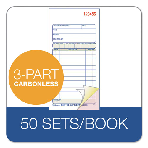 Adam Carbonless Sales Order Book, Three-Part Carbonless, 3 1/4 x 7 1/8, 50 sheets