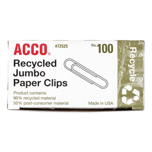Acco Paper Clips, Jumbo, Silver, 100/Box