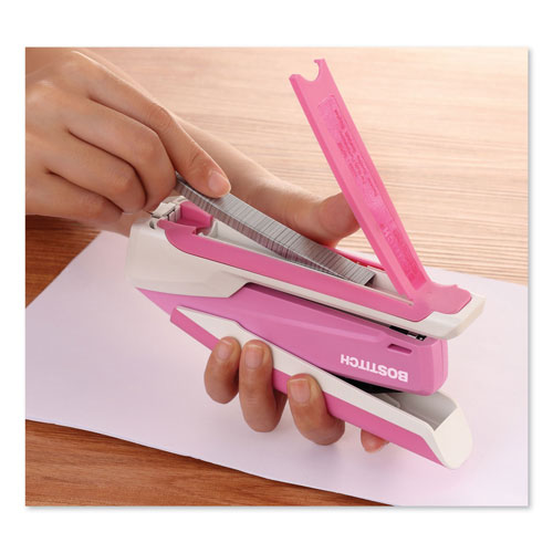 Stanley Bostitch InCourage Spring-Powered Desktop Stapler, 20-Sheet Capacity, Pink/White