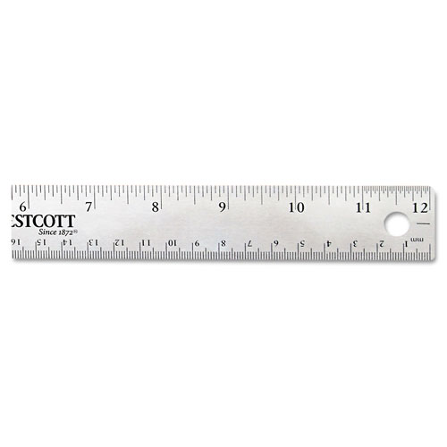 Westcott® Stainless Steel Office Ruler With Non Slip Cork Base, Standard/Metric, 12