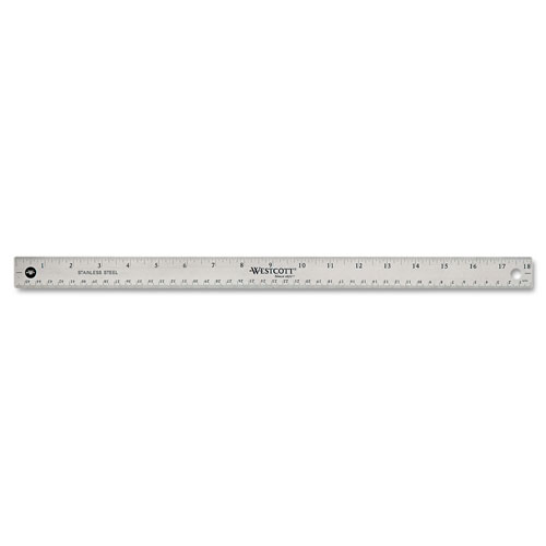 Westcott® Stainless Steel Office Ruler With Non Slip Cork Base, Standard/Metric, 18