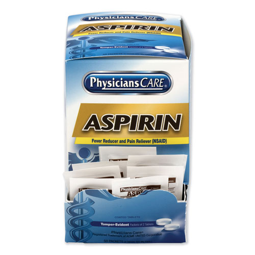 Physicians Care Aspirin Medication, Two-Pack, 50 Packs/Box