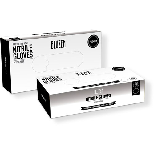 Afflink Black Nitrile Gloves, Allergy Protection, Large, 100/Box