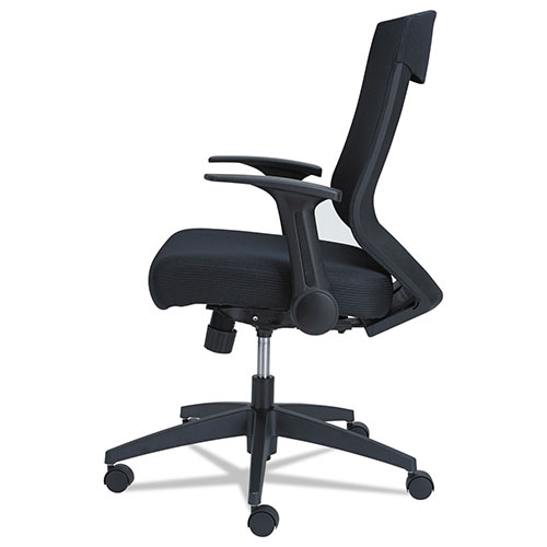 Alera EB-K Series Synchro Mid-Back Flip Arm Mesh-Chair, Supports up to 275 lbs, Black Seat/Black Back, Black Base