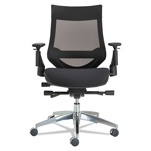 Alera EB-W Series Pivot Arm Multifunction Mesh Chair, Supports up to 275 lbs, Black Seat/Black Back, Aluminum Base