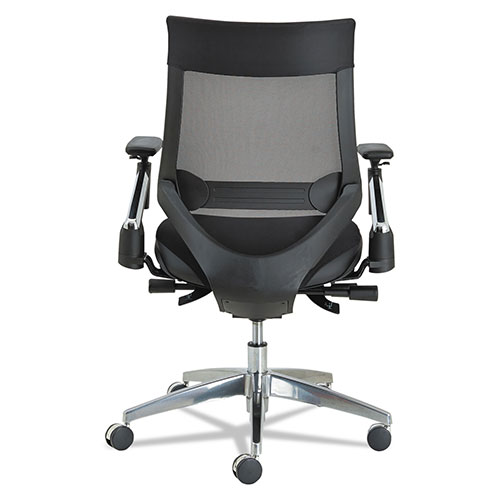 Alera EB-W Series Pivot Arm Multifunction Mesh Chair, Supports up to 275 lbs, Black Seat/Black Back, Aluminum Base