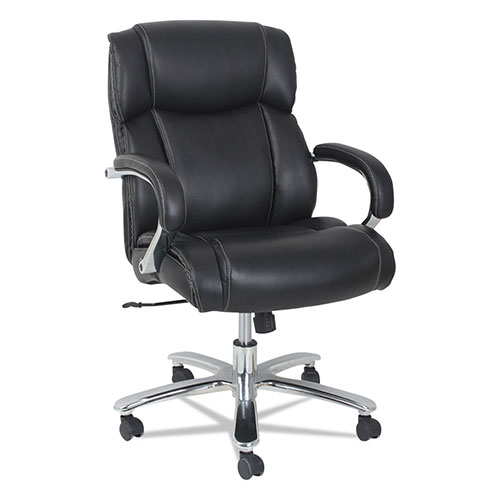 Alera Maxxis Series Big and Tall Leather Chair, Supports up to 450 lbs., Black Seat/Black Back, Chrome Base