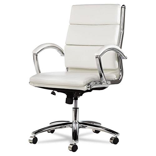 Alera Neratoli Mid-Back Slim Profile Chair, Supports up to 275 lbs, White Seat/White Back, Chrome Base