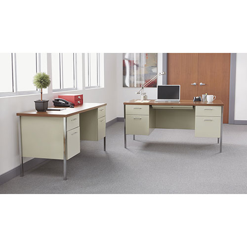 Alera Double Pedestal Steel Desk, Metal Desk, 60w x 30d x 29.5h, Cherry/Putty