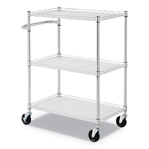 Alera 3-Shelf Wire Cart with Liners, 34.5w x 18d x 40h, Silver, 600-lb Capacity