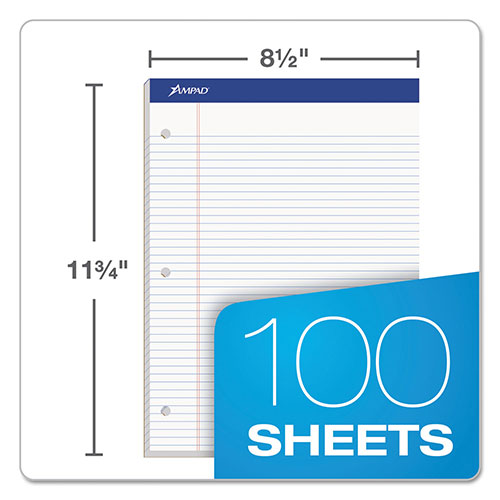 Ampad Double Sheet Pads, Wide/Legal Rule, 100 White 8.5 x 11.75 Sheets