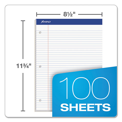 Ampad Double Sheet Pads, Medium/College Rule, 100 White 8.5 x 11.75 Sheets