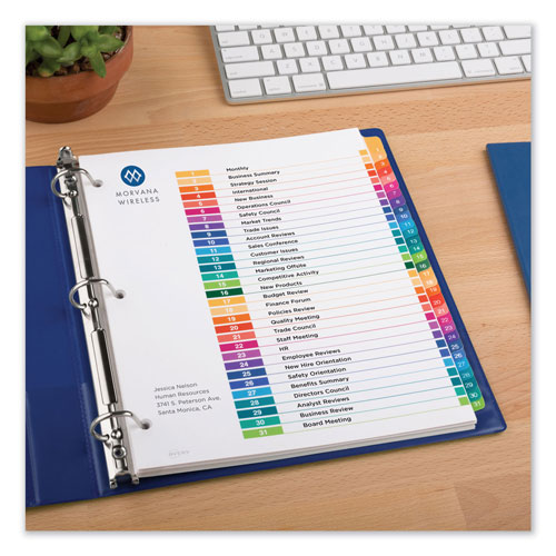 Avery Customizable Table of Contents Ready Index Dividers with Multicolor Tabs, 31-Tab, 1 to 31, 11 x 8.5, White, 1 Set