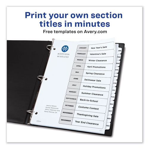 Avery Customizable TOC Ready Index Black and White Dividers, 12-Tab, Letter