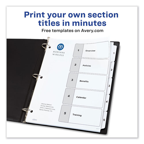 Avery Customizable TOC Ready Index Black and White Dividers, 5-Tab, Letter