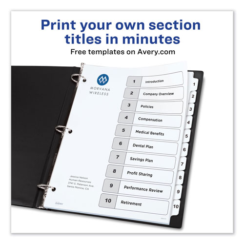 Avery Customizable TOC Ready Index Black and White Dividers, 10-Tab, Letter