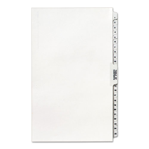 Avery Preprinted Legal Exhibit Side Tab Index Dividers, Avery Style, 26-Tab, 1 to 25, 14 x 8.5, White, 1 Set