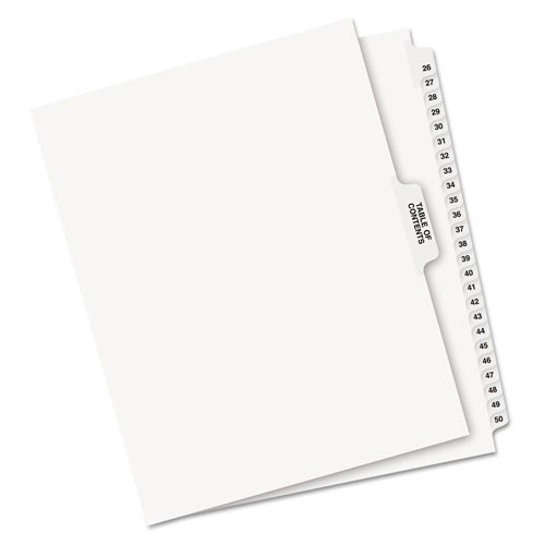 Avery Preprinted Legal Exhibit Side Tab Index Dividers, Avery Style, 26-Tab, 26 to 50, 11 x 8.5, White, 1 Set
