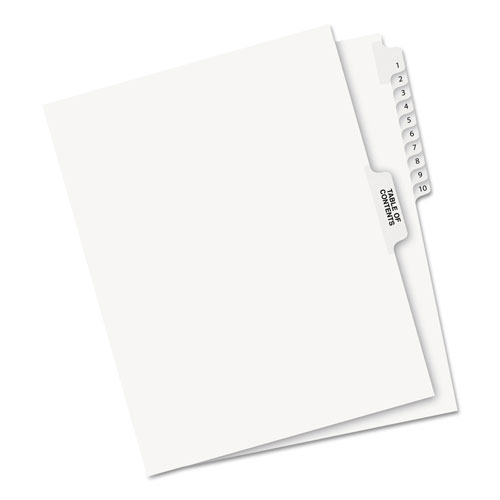 Avery Preprinted Legal Exhibit Side Tab Index Dividers, Avery Style, 11-Tab, 1 to 10, 11 x 8.5, White, 1 Set