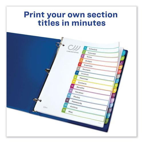 Avery Customizable TOC Ready Index Multicolor Dividers, 1-15, Letter
