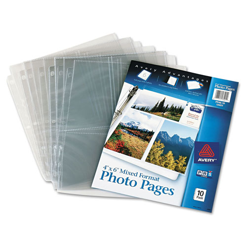 Avery Photo Storage Pages for Six 4 x 6 Mixed Format Photos, 3-Hole Punched, 10/Pack