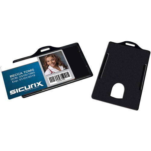 Baumgarten's Horizontal ID Card Holder, 3-3/8"x2-1/8", 25/Pack, Black