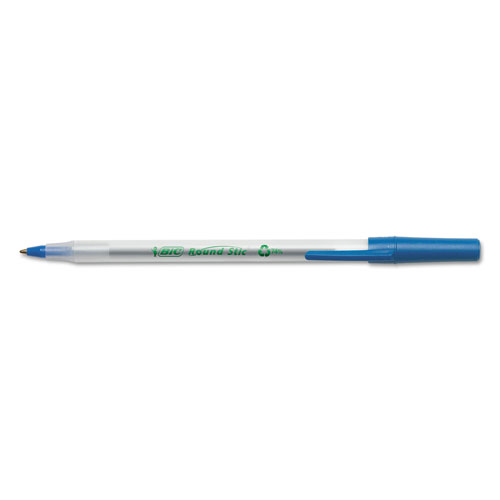 Bic Ecolutions Round Stic Stick Ballpoint Pen, 1mm, Blue Ink, Clear Barrel, 50/Pack
