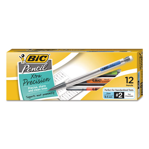Bic Xtra-Precision Mechanical Pencil, 0.5 mm, HB (#2.5), Black Lead, Clear Barrel, Dozen