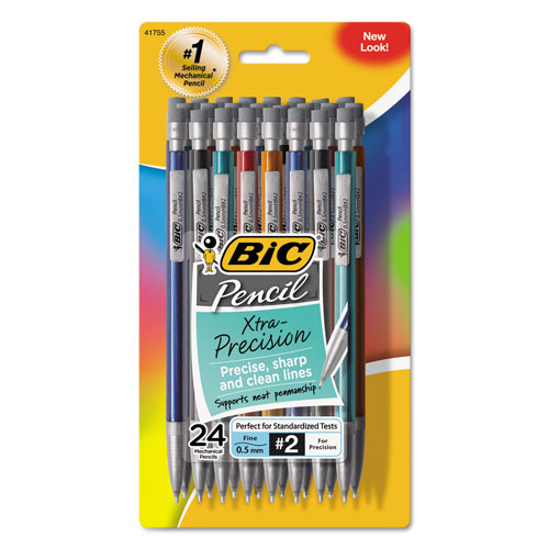 Bic Xtra-Precision Mechanical Pencil, 0.5 mm, HB (#2.5), Black Lead, Assorted Barrel Colors, 24/Pack