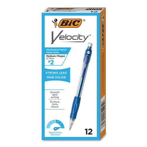 Bic Velocity Original Mechanical Pencil, 0.7 mm, HB (#2.5), Black Lead, Blue Barrel, Dozen