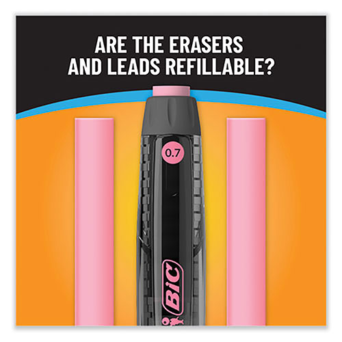 Bic Break-Resistant Mechanical Pencils with Erasers, 0.7 mm, HB (#2), Black Lead, Assorted Barrel Colors, 2/Pack