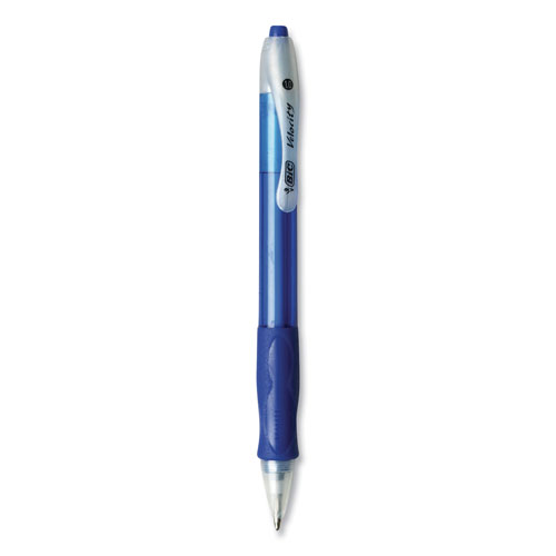Bic Velocity Retractable Ballpoint Pen, 1mm, Blue Ink, Trans Blue Barrel, Dozen